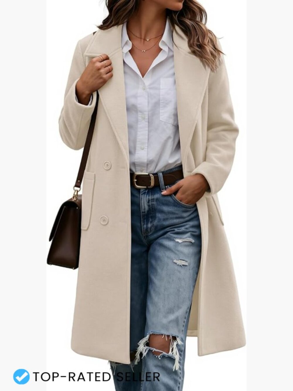 Double Breasted Peacoat Notch Lapel Mid Long Wool Blend Winter Coat Classic